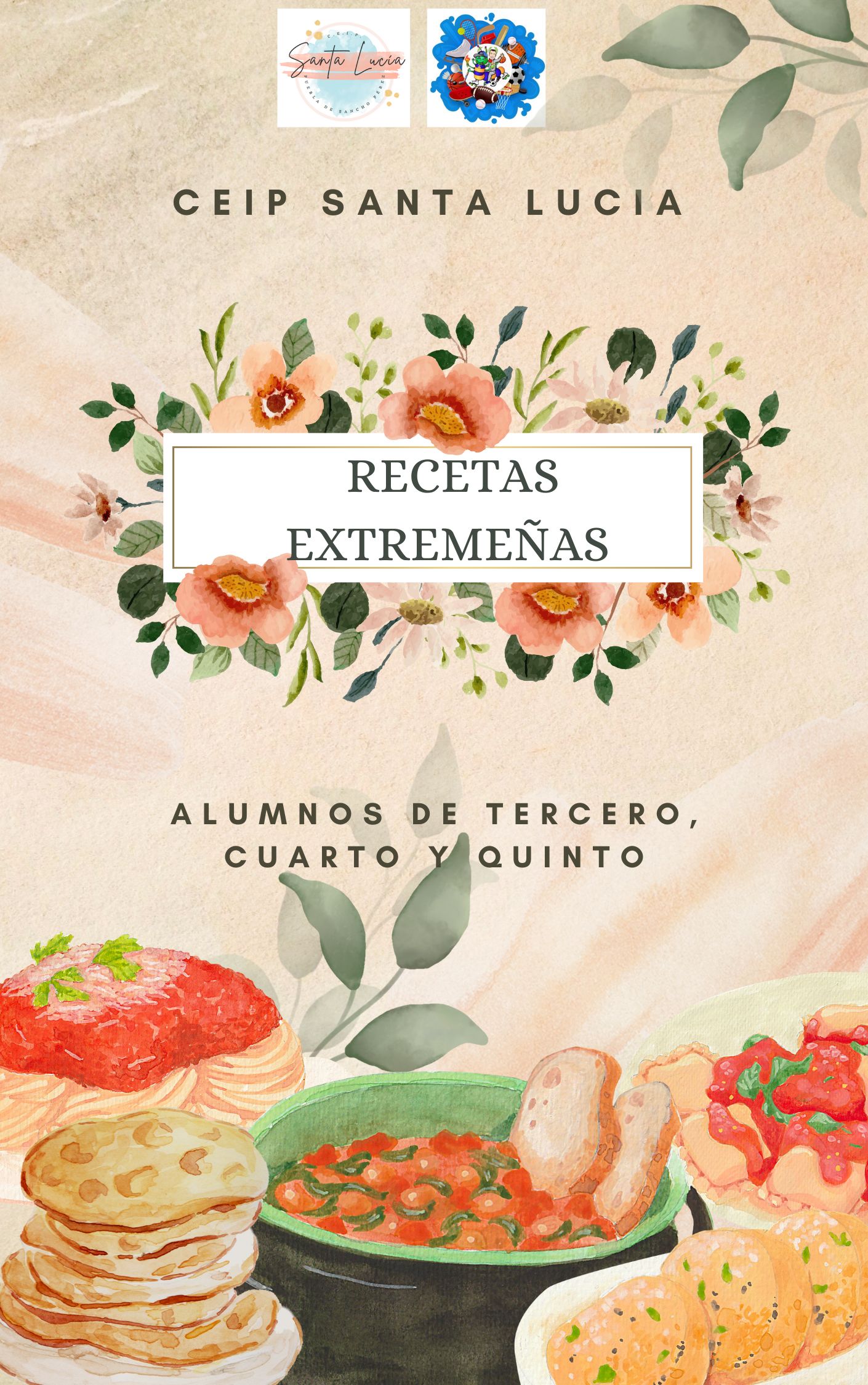 Portada de Libro Recetas de Cocina Acuarela Beige